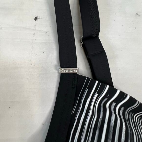 Calvin Klein Twist Front Tankini Top Black White Striped Size S Slimming New - Picture 4 of 7